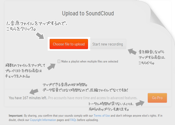 soundcloudサウンドクラウド　アップロードの方法１